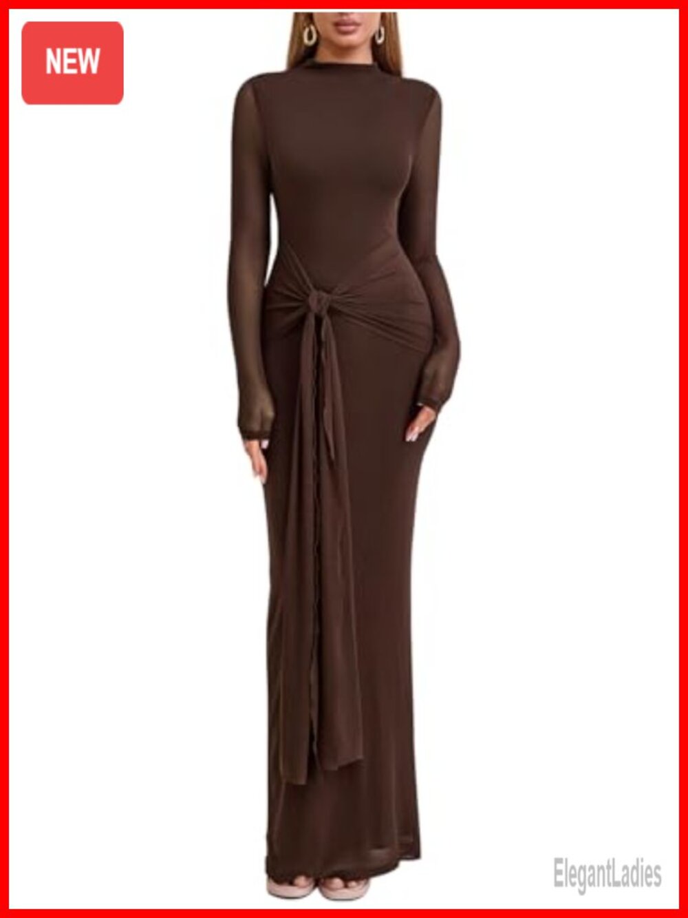 Long Sleeve Bodycon Maxi Dress Turtleneck Open Back Formal Wedding Guest
